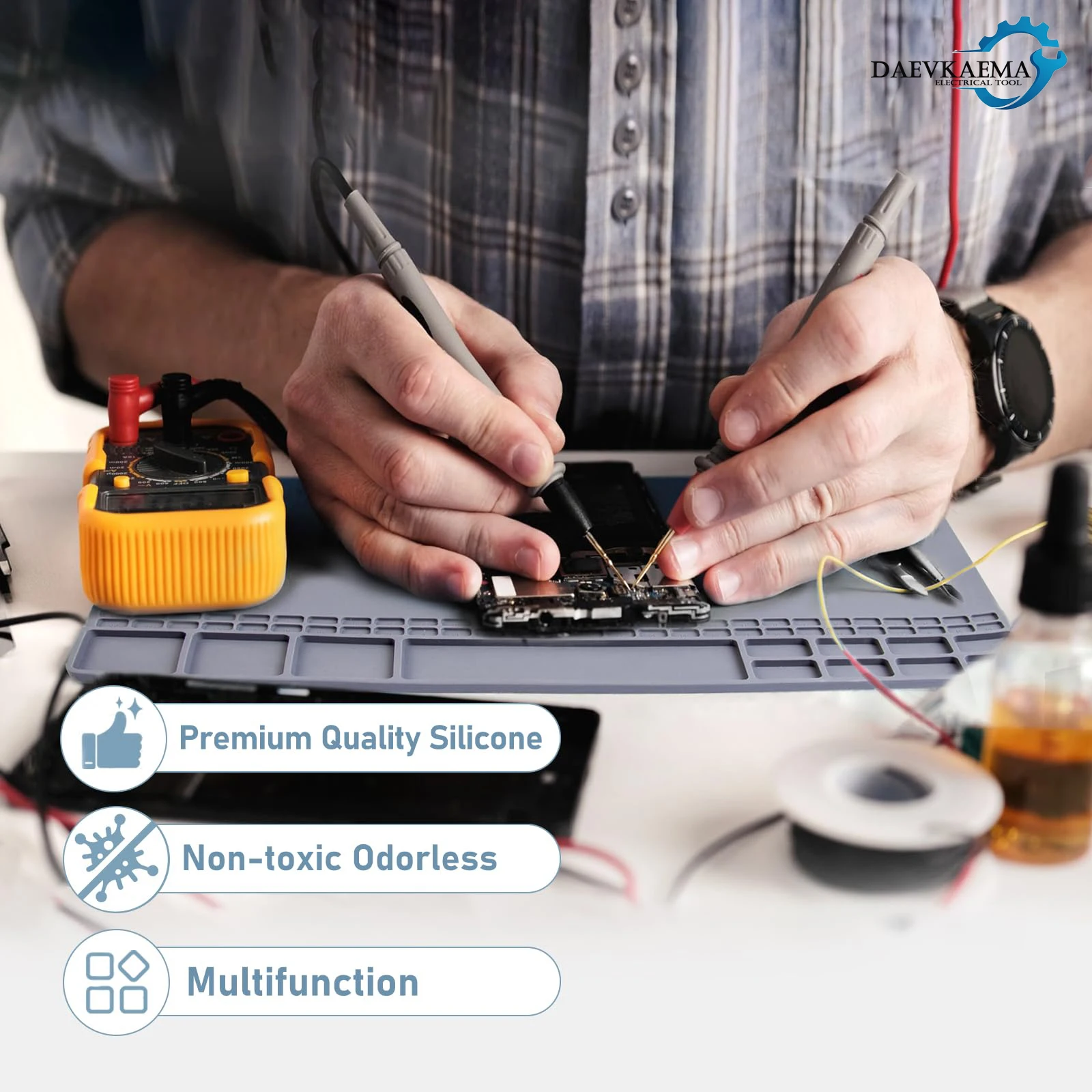 Diy Electronics Watch - แผ่นซิลิโคนแม่เหล็กสำหรับบัดกรี 500 ℃ แผ่นรองกันไฟฟ้าสถิตอเนกประสงค์ทนความร้อนสำหรับซ่อมนาฬิกา โทรศัพท์มือถือ และอุปกรณ์อิเล็กทรอนิกส์