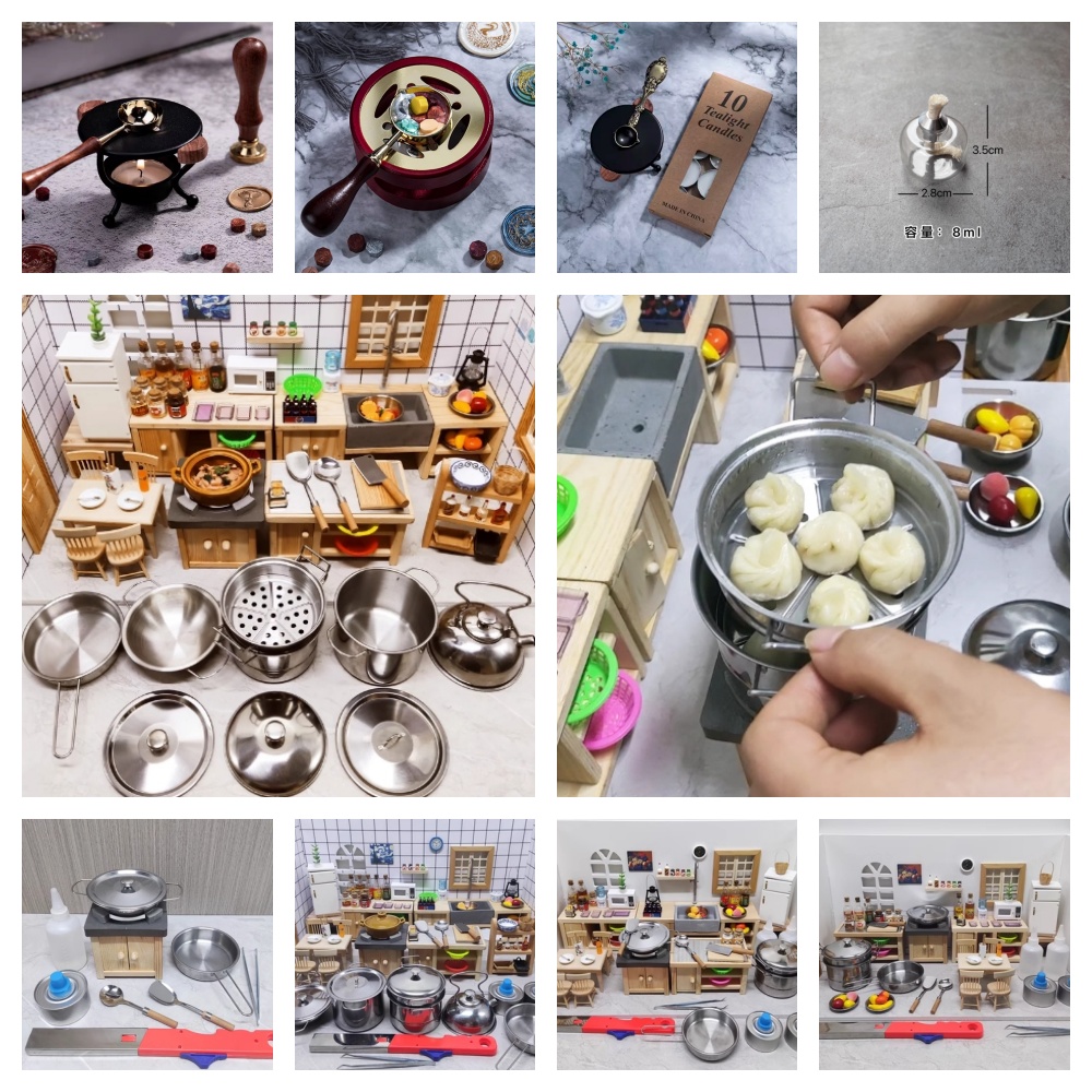 Diy Electronics Housing - บ้านตุ๊กตาเครื่องครัวจำลองขนาดเล็กชุดหม้อทำอาหารแบบย้อนยุคขาตั้งโคมไฟแอลกอฮอล์